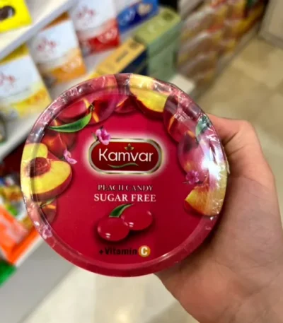 آبنبات هلو قوطی کامور